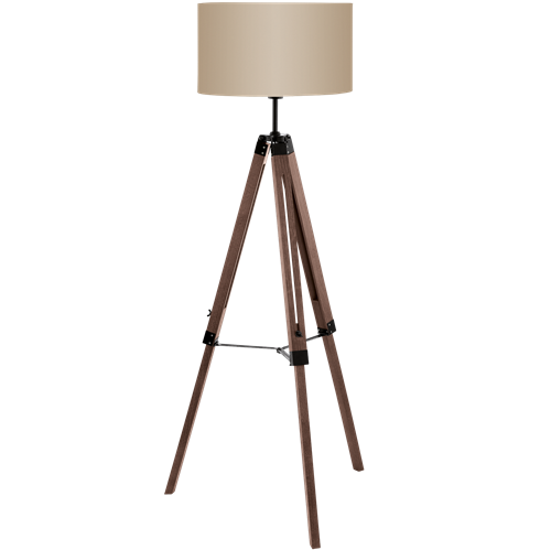 Lantada gulvlampe i metal Sort med træ i Nød og lampeskærm i Taupe tekstil, med afbryder på ledning, MAX 60W, diameter 70 cm, JU